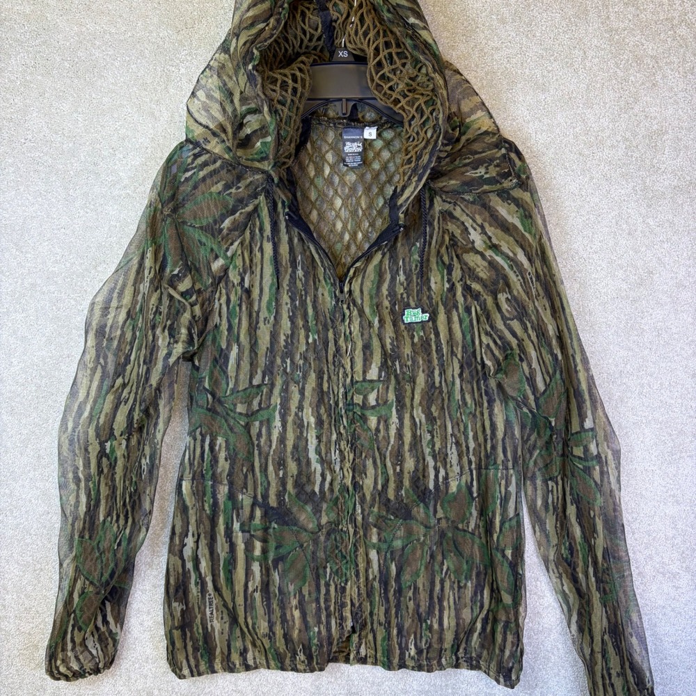 Shannon's Bug Tamer Jacket Men Small Green Realtree Camo Mesh Hood Full Zip USA